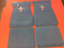 Load image into Gallery viewer, 1965-1973 Mustang Medium Blue Pony Floormats with Pony & Bars Logo on Front Mats and Rear mats are Plain, Set of 4. Original Color Used for 1966, 1967 &1968 Cars.