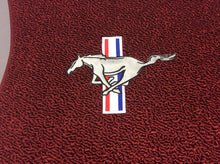 Load image into Gallery viewer, 1966-1973 Mustang Maroon Carpeted Pony Floor mats with Pony & Bars Logo on Front Mats Rear Mats Plain Set of 4. These are dark red/maroon which was original color for 1966-1973.