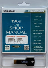Load image into Gallery viewer, 1969 Mustang, Falcon, Fairlane, Cougar, and other Ford Cars Shop Manual On USB Drive
