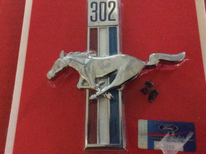 1968 Mustang "302" Front Fender Emblem Running Pony & Bars Left