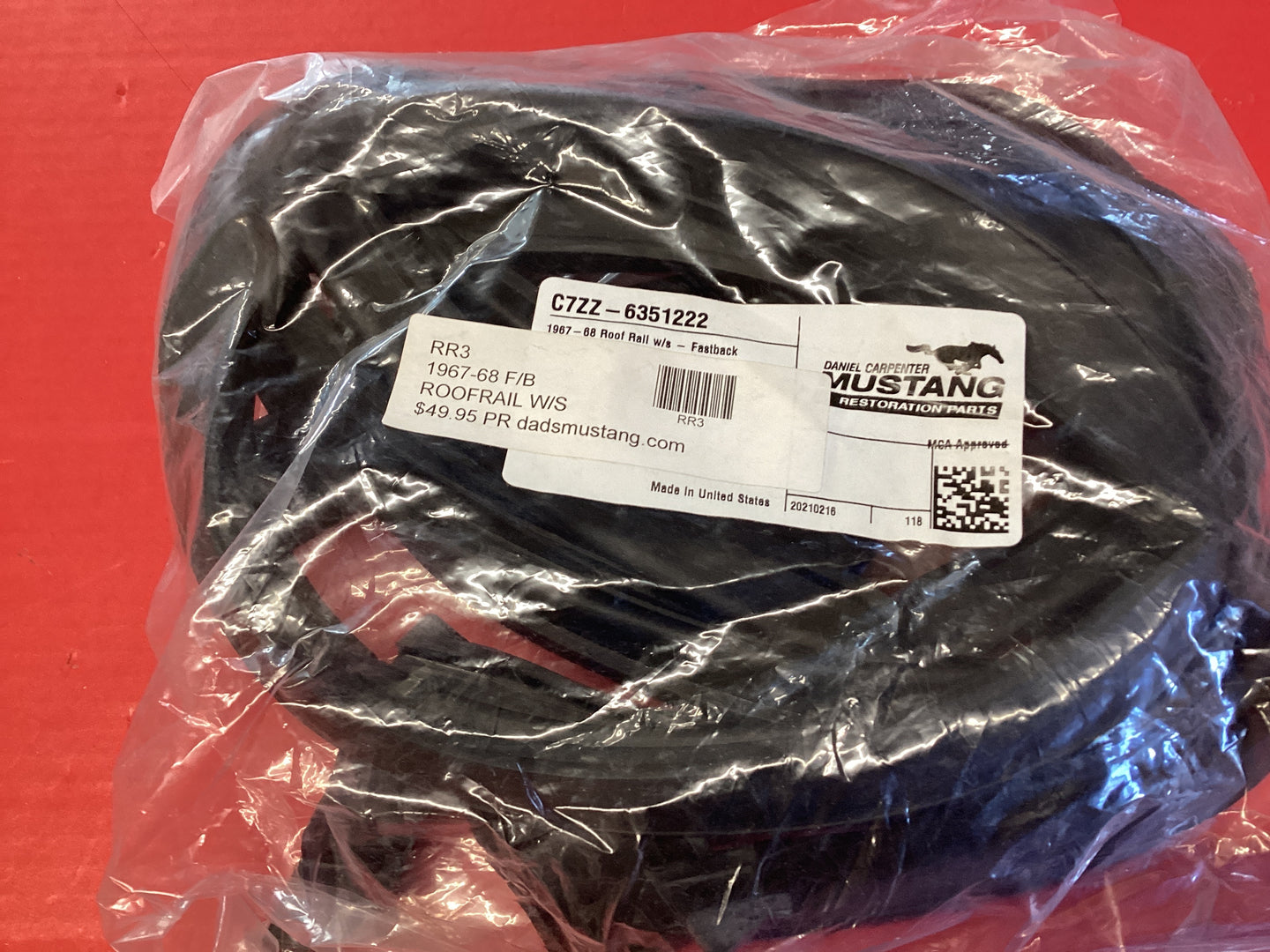 1967-1968 Mustang Roof Rail Weatherstrip Fastback Pair U.S. Made