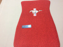 Load image into Gallery viewer, 1965-1973 Mustang Red Carpeted Pony Logo Floormats with Pony Logo on Front Mats and Plain Rear Mats set of 4. These are Bright Red Original Color for 1965
