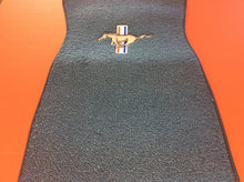 Load image into Gallery viewer, 1965-73 Mustang Ford Blue Carpeted Floor Mats with Pony &amp; Bars Logo on Front Mat and Plain Rear Mats 4 piece Set. Original Color used for 1965 Cars
