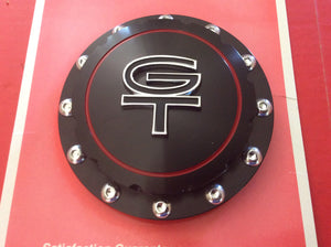 1965-1973 Mustang Gas Cap Billet GT Black Anodized with Retaining Cable