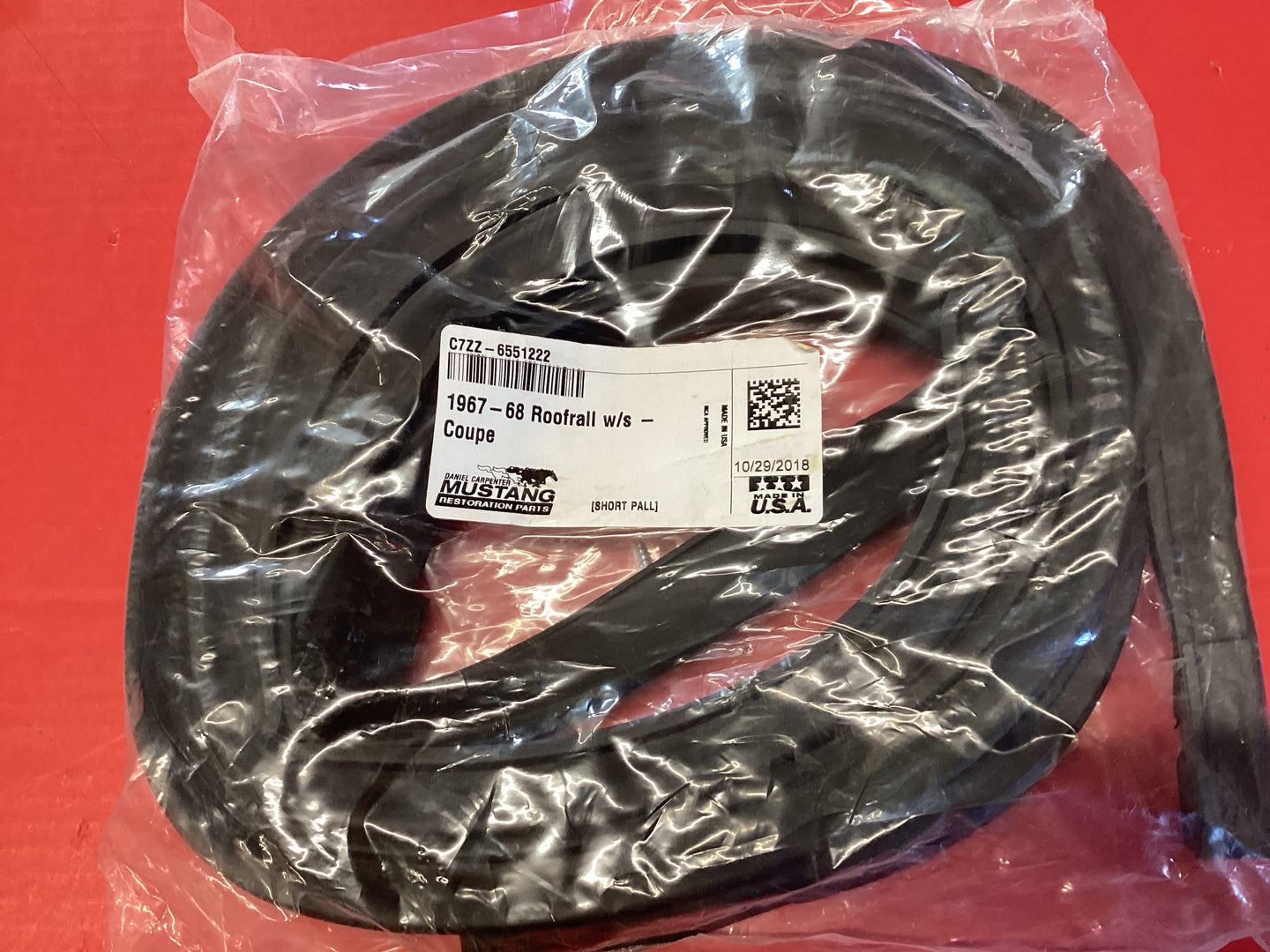 1967-1968 Mustang Coupe Roof Rail Weatherstrip Pair U.S. Made