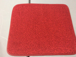 1965-1973 Mustang Red Carpeted Pony Logo Floormats with Pony Logo on Front Mats and Plain Rear Mats set of 4. These are Bright Red Original Color for 1965