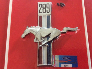 1967-68  Mustang “289” Front Fender Emblem Running Pony & Bars Left