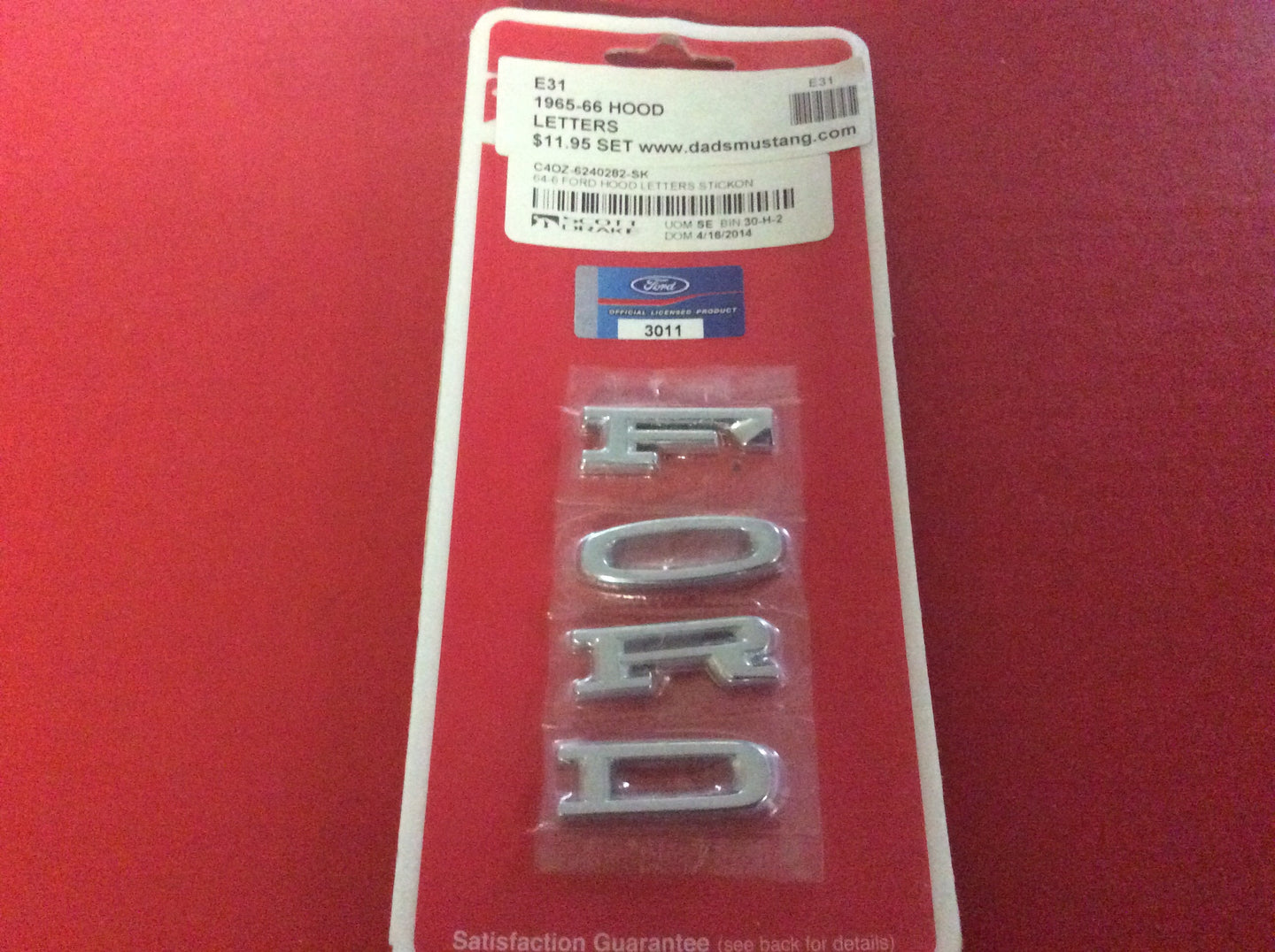 1967-68 Mustang Chrome F O R D  Hood Letters  Pin Type